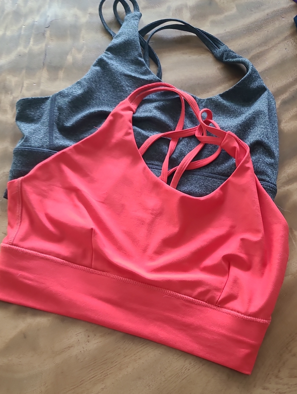 Women’s Strappy Sports Bra - Pink And Heatger Gray M 8-10